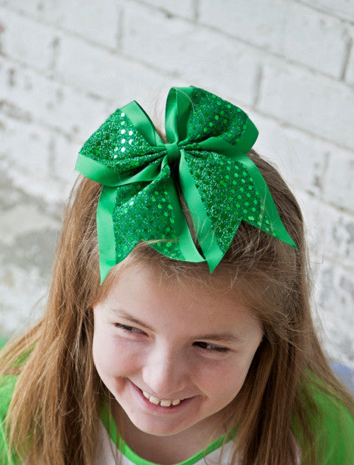 Green sequin cheer bow