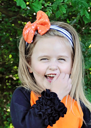 Halloween Orange Sequin Bow with Black & White Striped Headband