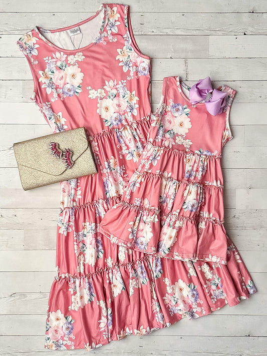 Mommy & Me Tiered Dusty Rose Floral Dress 