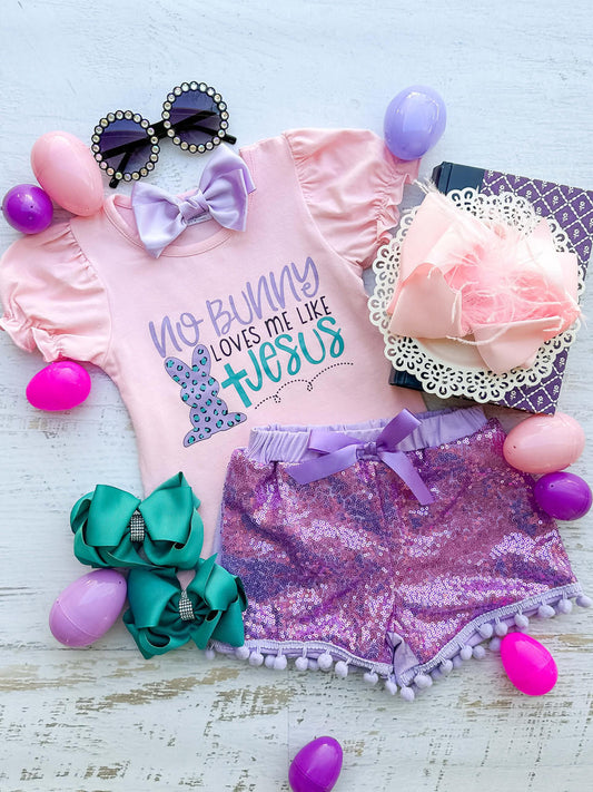 No Bunny Like Jesus Sequin Shorts Set 