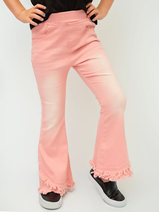 PInk girls jeans with frayed trim detail 