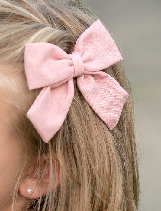 Pink linen bow on model