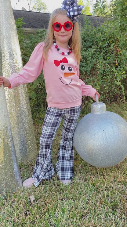 Pink Snowman and Plaid Bell Bottoms Set