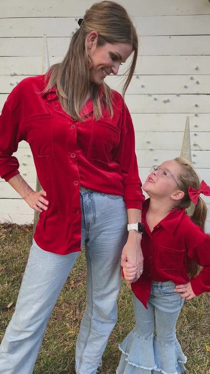 Mommy & Me Red Velvet Button Down