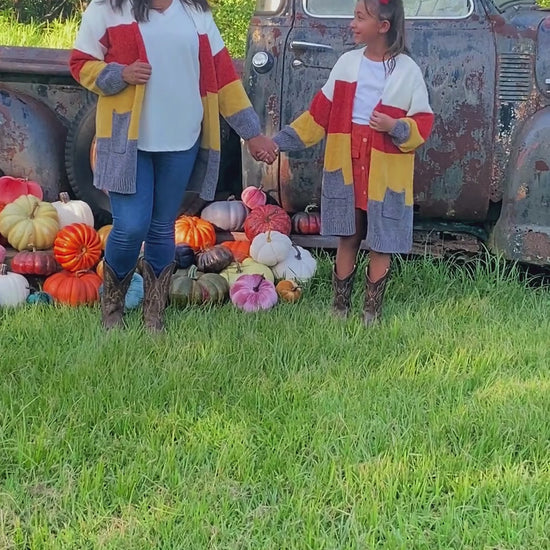 mom & me candy corn cardigan video