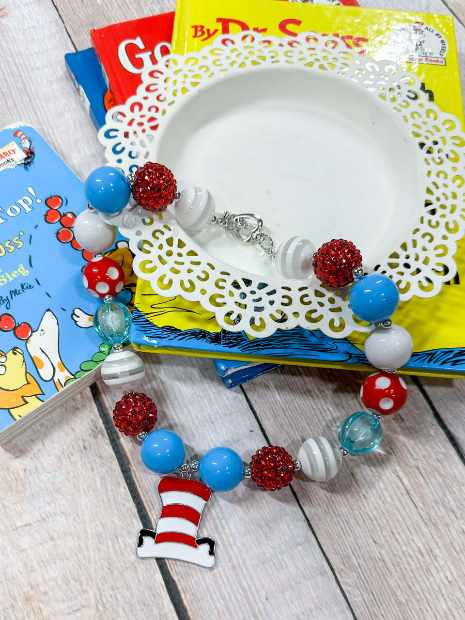 Red & White Striped Hat Necklace 