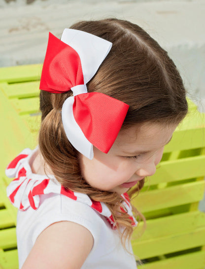 School Spirit colors Classic Oversize Hair Bows for girls in red & white