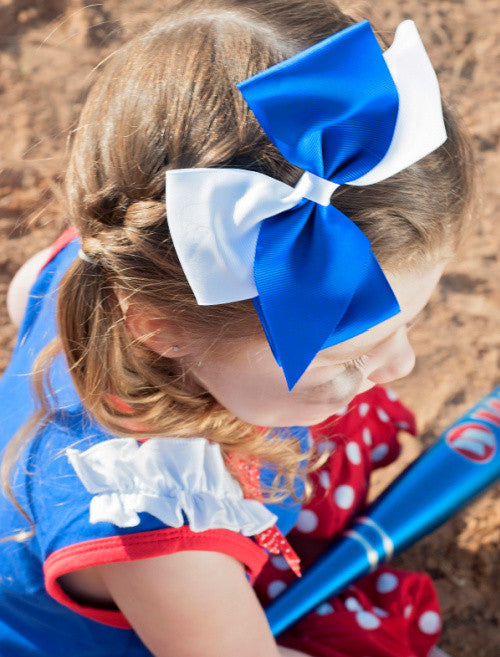 School Spirit colors Classic Oversize Hair Bows for girls in royal blue & white.