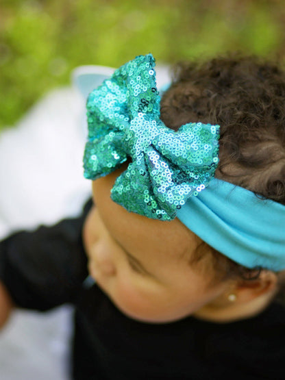 Teal Sequin Bow Headband